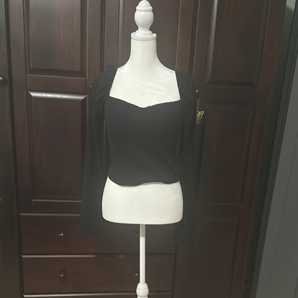 Black Long Sleeve Bustier Crop Top